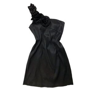 Vintage Black One Shoulder Floral Flower Mini Dress Formal Bodycon Small Prom